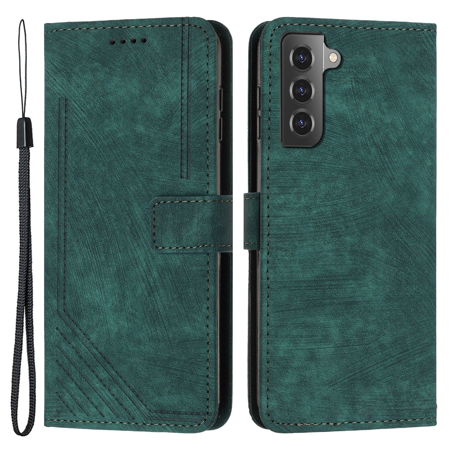 Shockproof Case for Samsung Galaxy S22 5G Wallet Phone Shell Skin-Touch Lines Imprinted PU Leather Cover