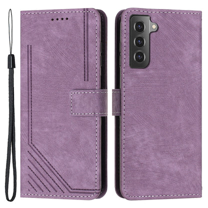 Shockproof Case for Samsung Galaxy S22 5G Wallet Phone Shell Skin-Touch Lines Imprinted PU Leather Cover