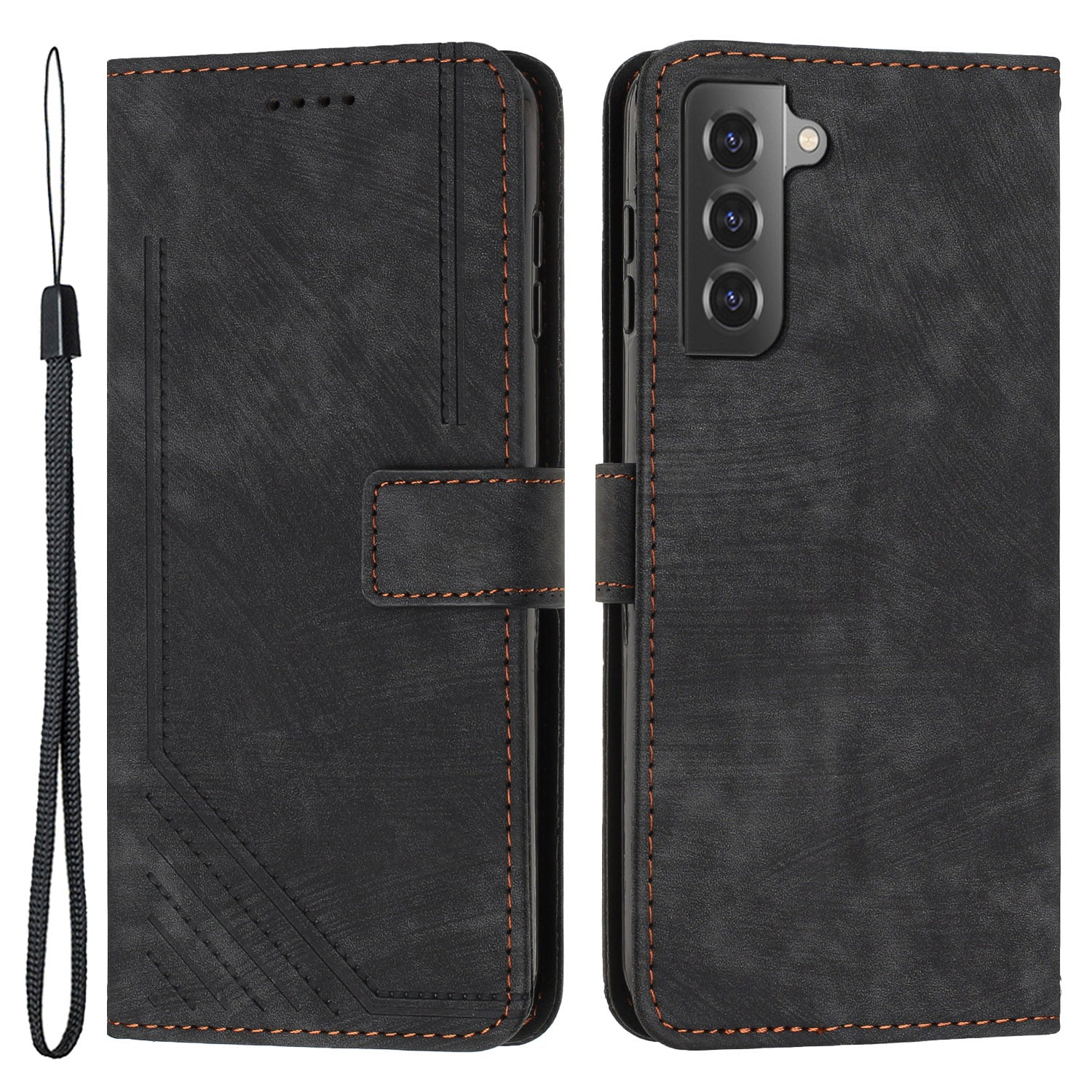 For Samsung Galaxy S22+ 5G Skin-Touch Shockproof Case Lines Imprinted PU Leather Wallet Phone Cover