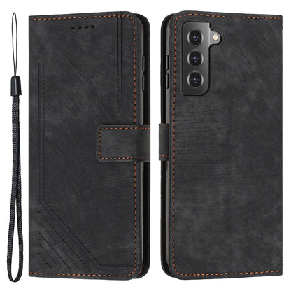 For Samsung Galaxy S22+ 5G Skin-Touch Shockproof Case Lines Imprinted PU Leather Wallet Phone Cover