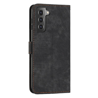 For Samsung Galaxy S22+ 5G Skin-Touch Shockproof Case Lines Imprinted PU Leather Wallet Phone Cover