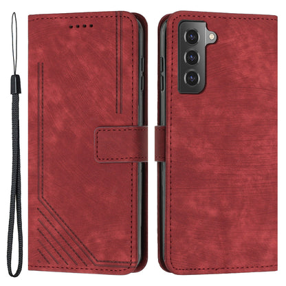 For Samsung Galaxy S22+ 5G Skin-Touch Shockproof Case Lines Imprinted PU Leather Wallet Phone Cover
