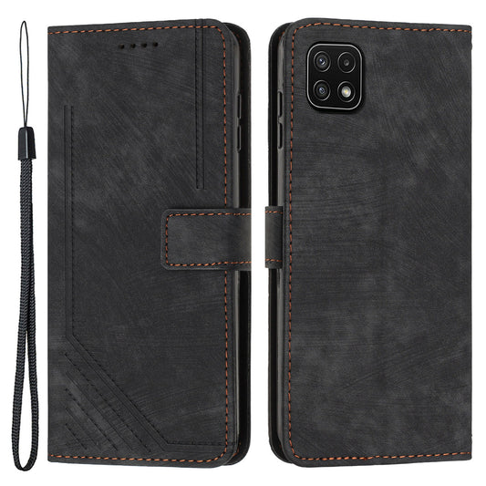 For Samsung Galaxy A22 5G (EU Version) Wallet Phone Case Skin-Touch Lines Imprinted PU Leather Cover