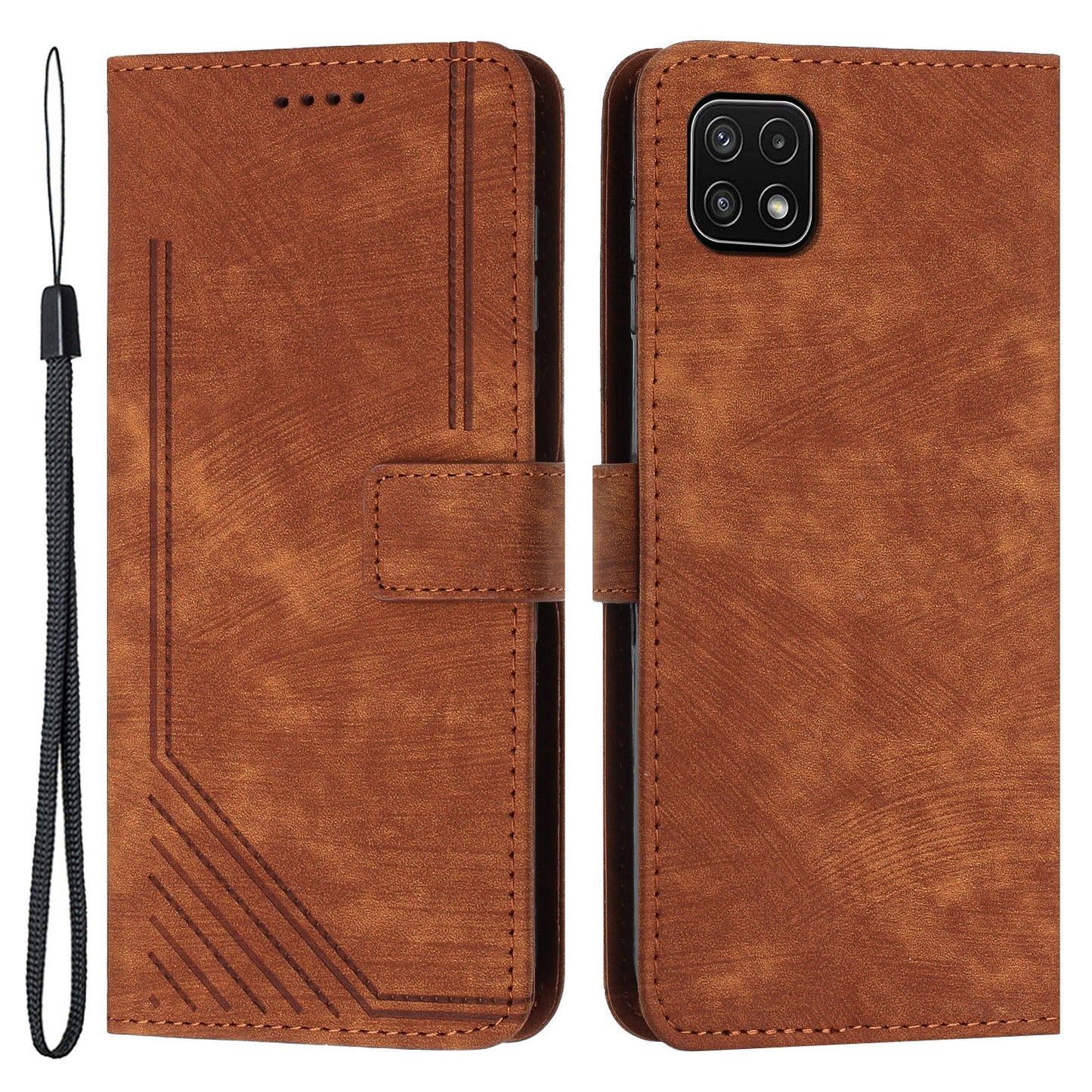 For Samsung Galaxy A22 5G (EU Version) Wallet Phone Case Skin-Touch Lines Imprinted PU Leather Cover