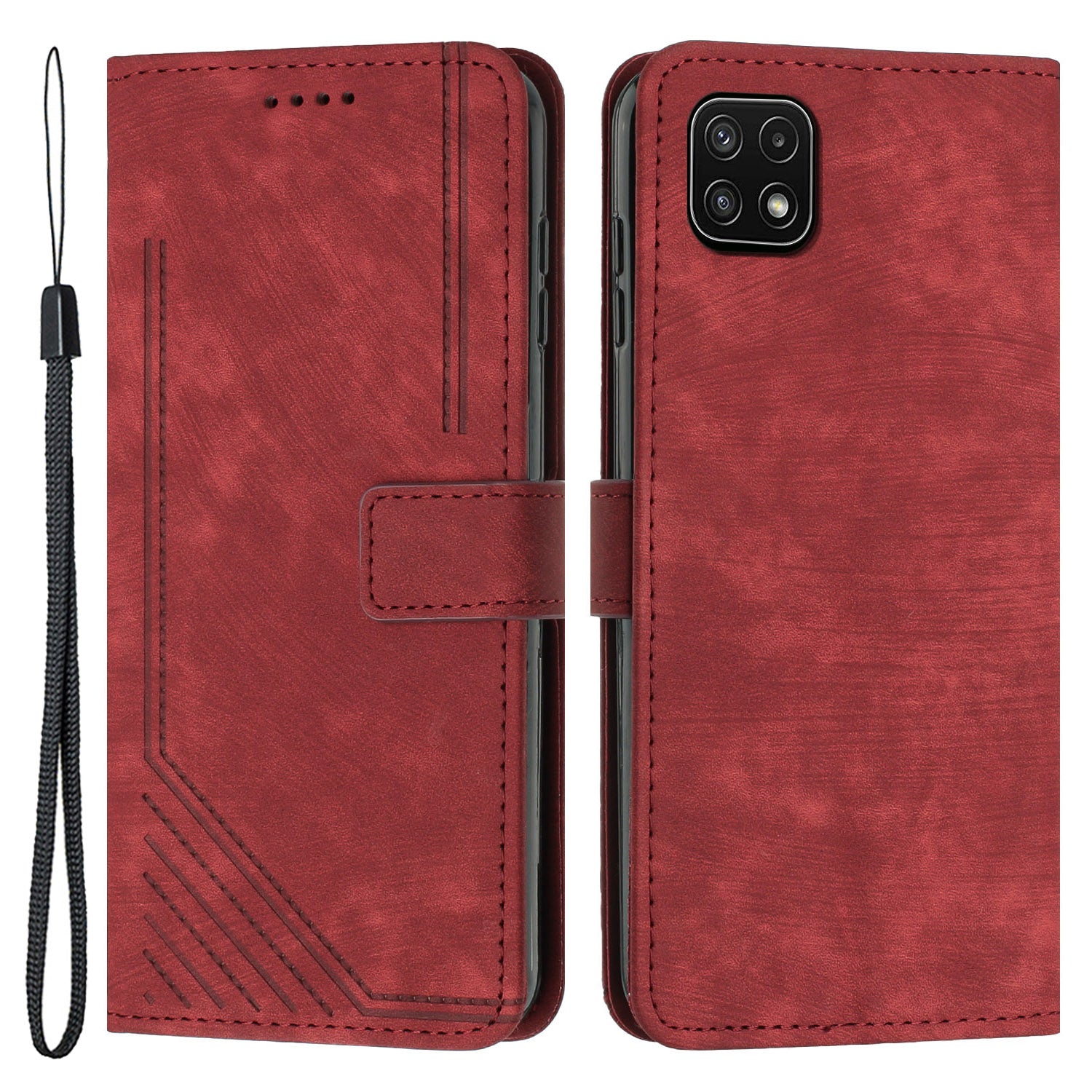 For Samsung Galaxy A22 5G (EU Version) Wallet Phone Case Skin-Touch Lines Imprinted PU Leather Cover