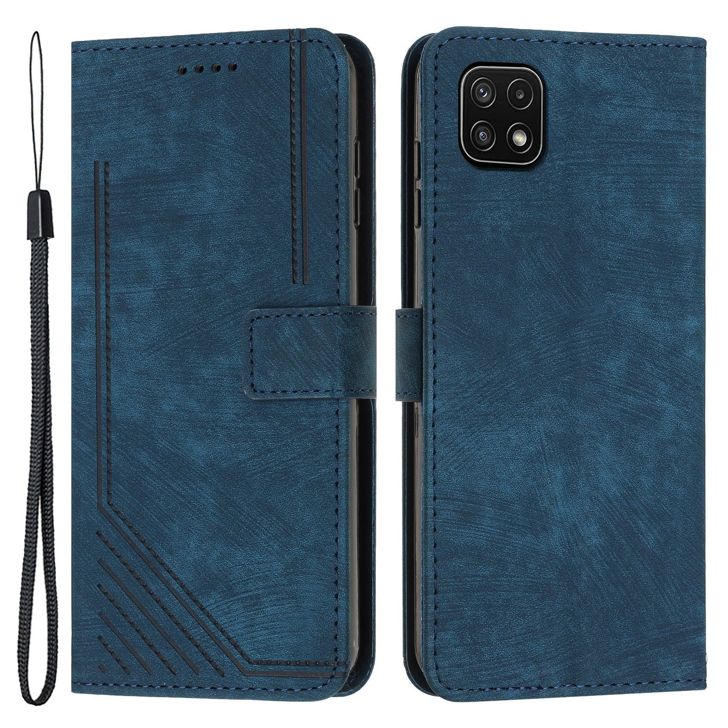 For Samsung Galaxy A22 5G (EU Version) Wallet Phone Case Skin-Touch Lines Imprinted PU Leather Cover