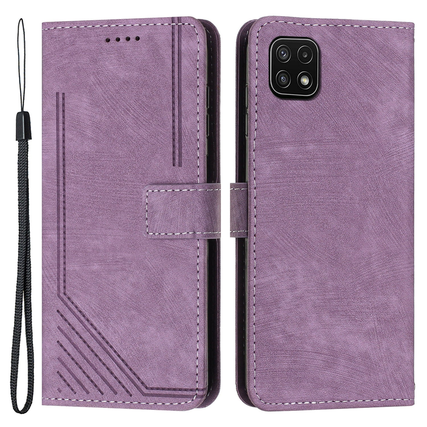 For Samsung Galaxy A22 5G (EU Version) Wallet Phone Case Skin-Touch Lines Imprinted PU Leather Cover