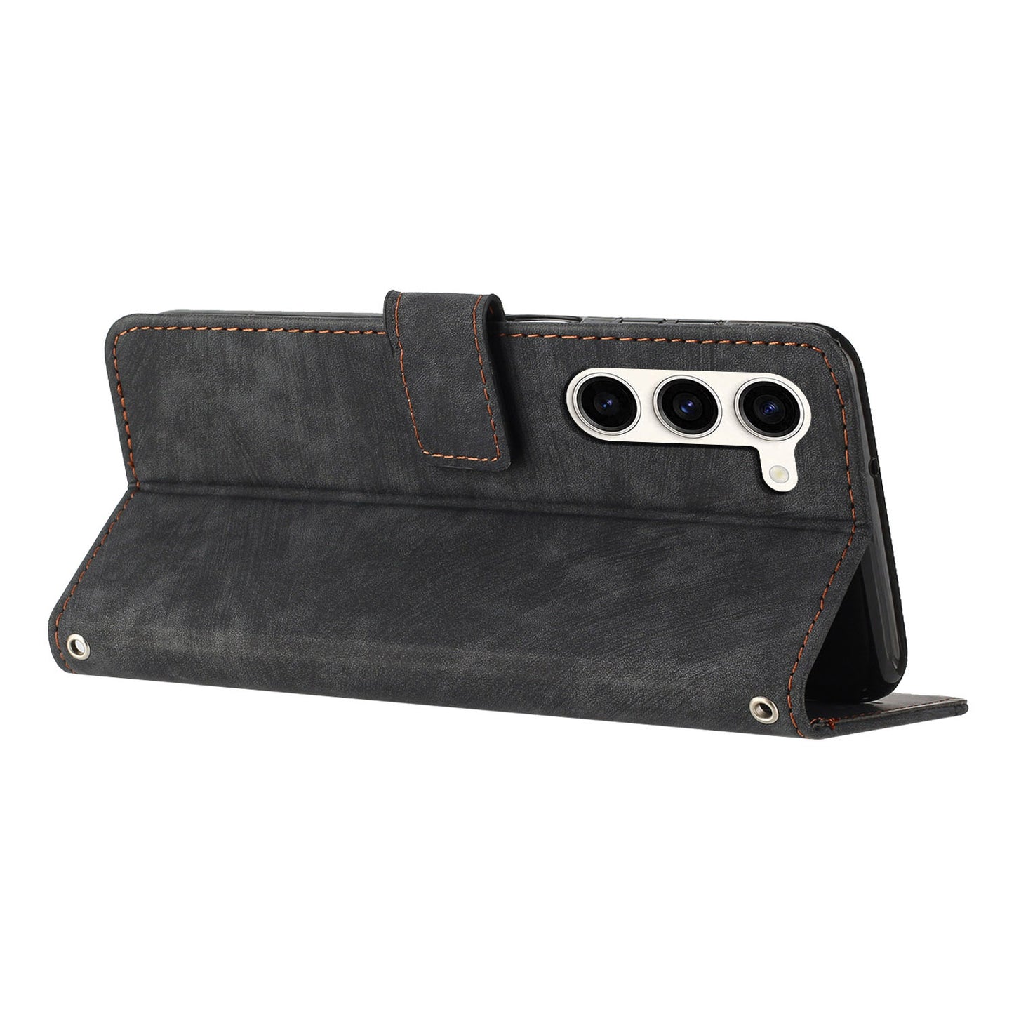 PU Leather Phone Cover for Samsung Galaxy S23 Skin-Touch Lines Imprinted Wallet Phone Case with Stand