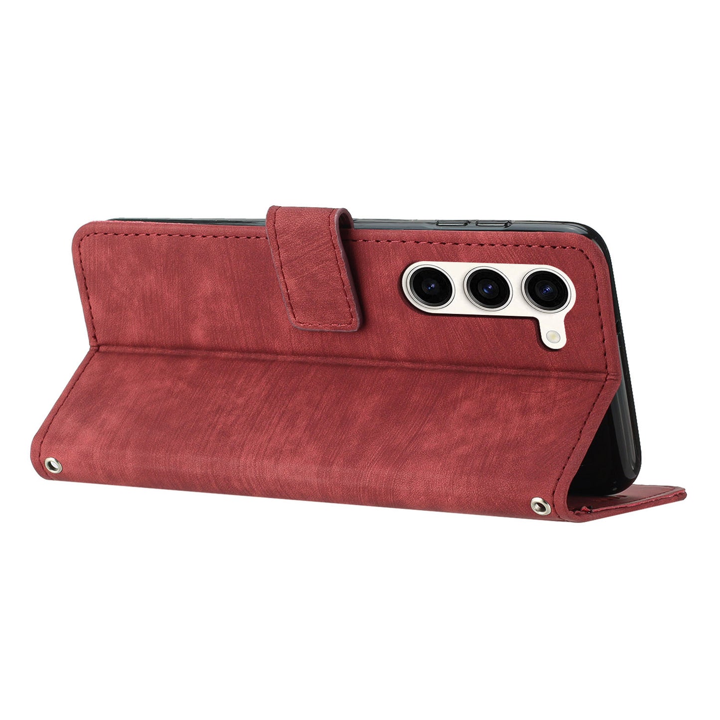 PU Leather Phone Cover for Samsung Galaxy S23 Skin-Touch Lines Imprinted Wallet Phone Case with Stand