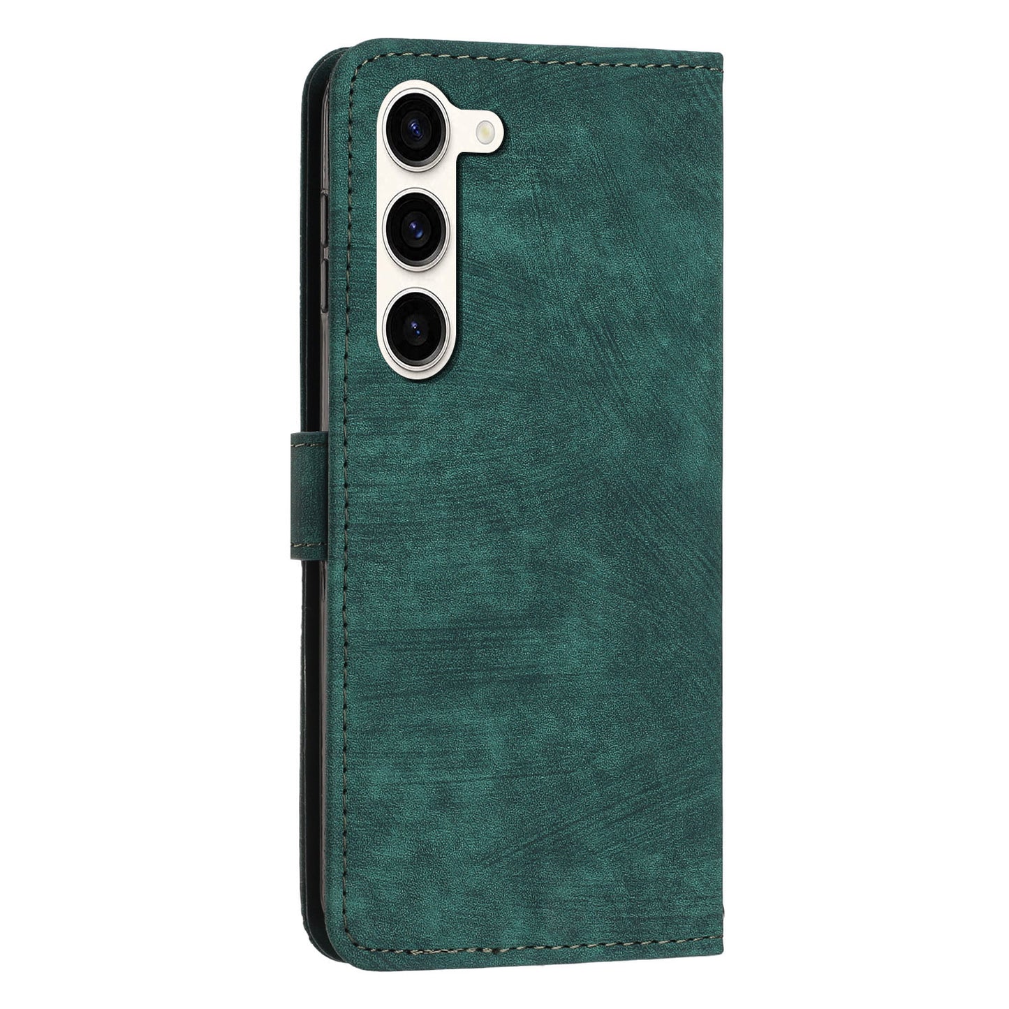 PU Leather Phone Cover for Samsung Galaxy S23 Skin-Touch Lines Imprinted Wallet Phone Case with Stand