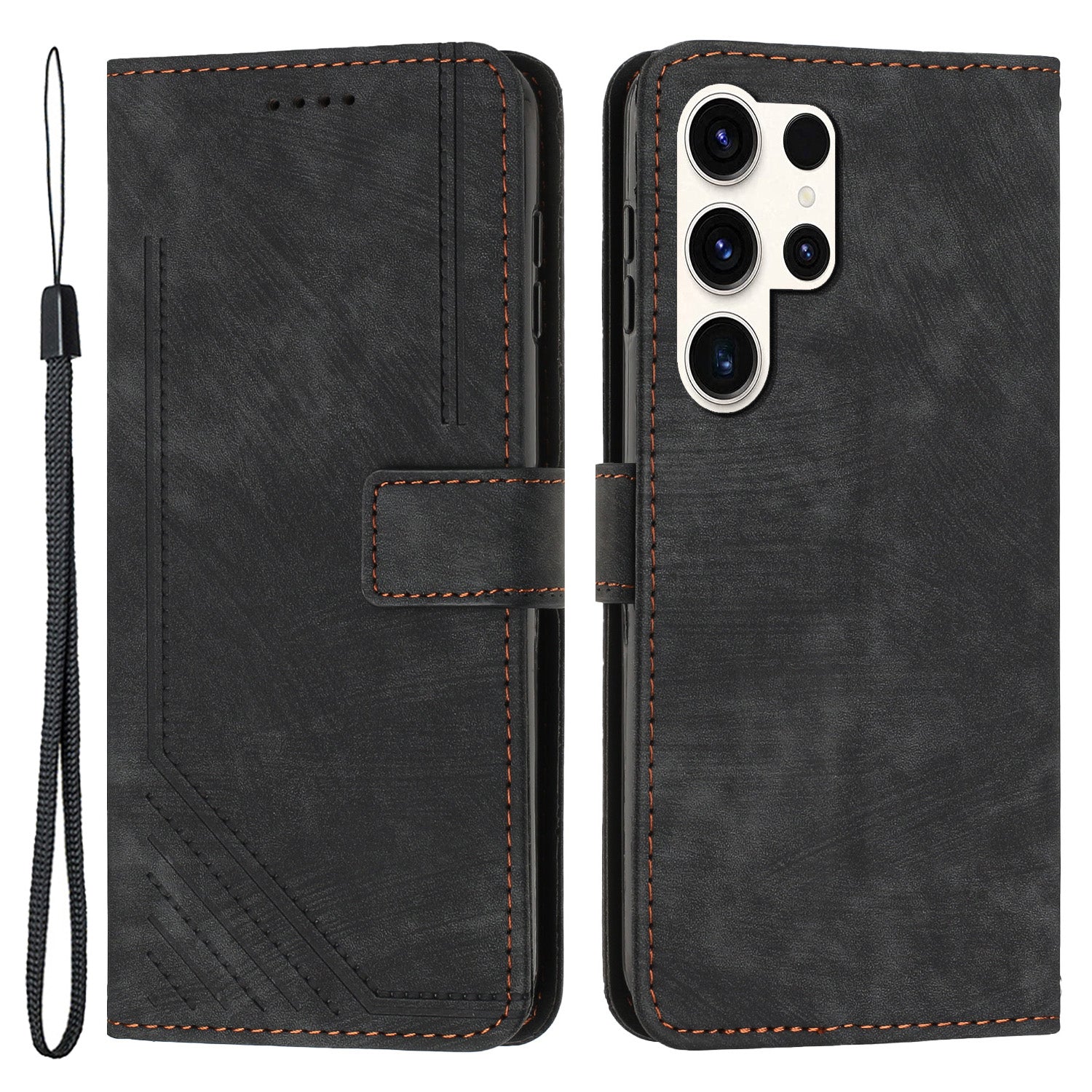For Samsung Galaxy S23 Ultra Protective Wallet Case Skin-Touch Lines Imprinted PU Leather Phone Cover