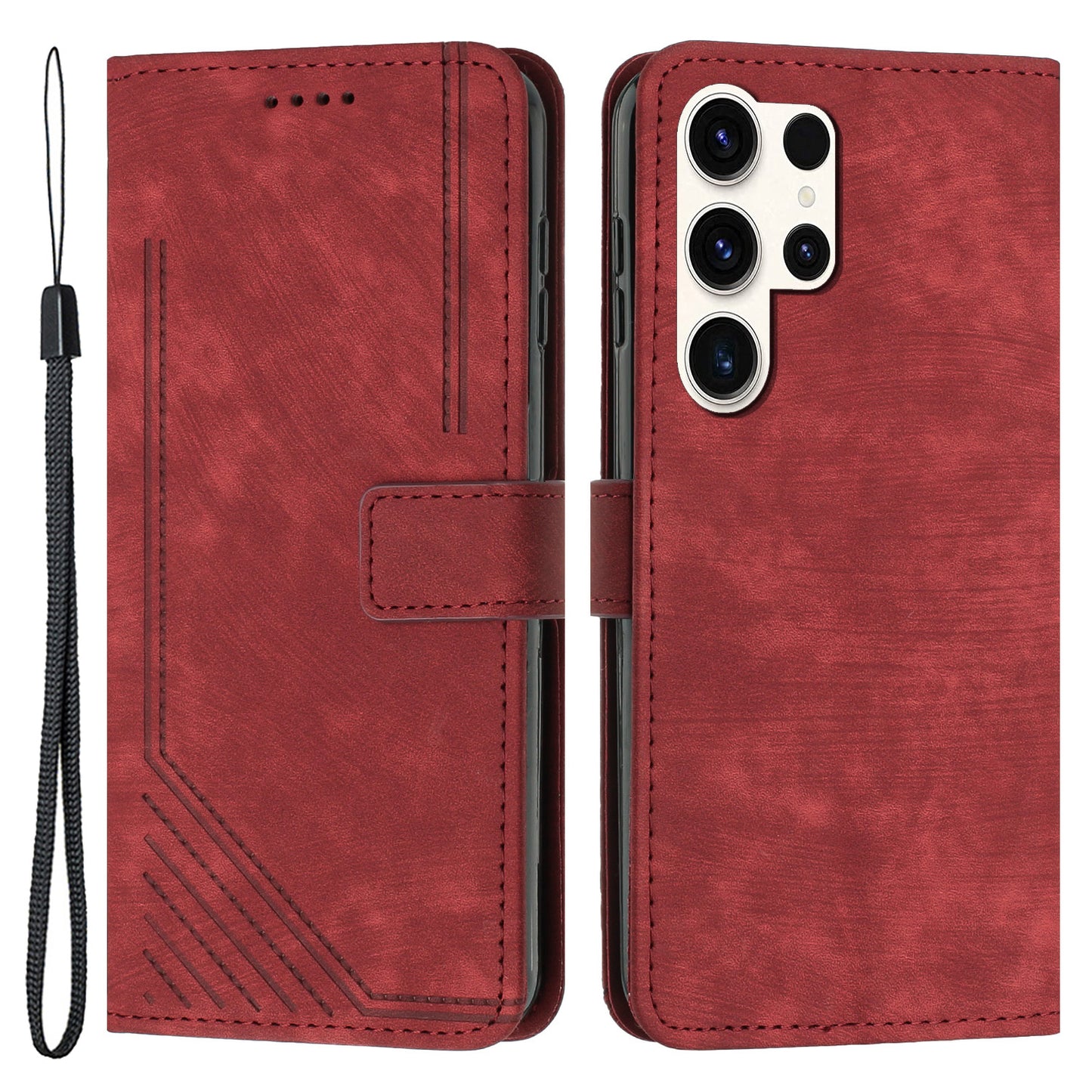 For Samsung Galaxy S23 Ultra Protective Wallet Case Skin-Touch Lines Imprinted PU Leather Phone Cover