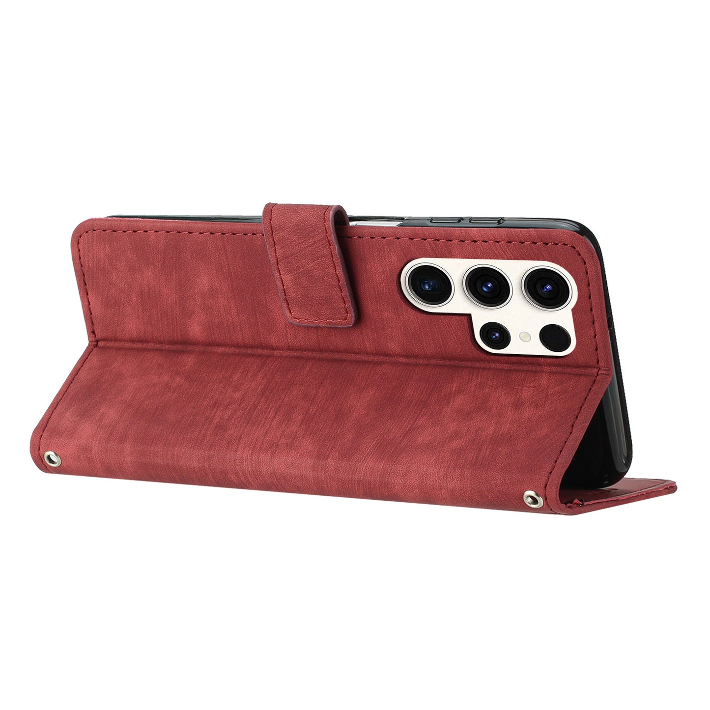 For Samsung Galaxy S23 Ultra Protective Wallet Case Skin-Touch Lines Imprinted PU Leather Phone Cover