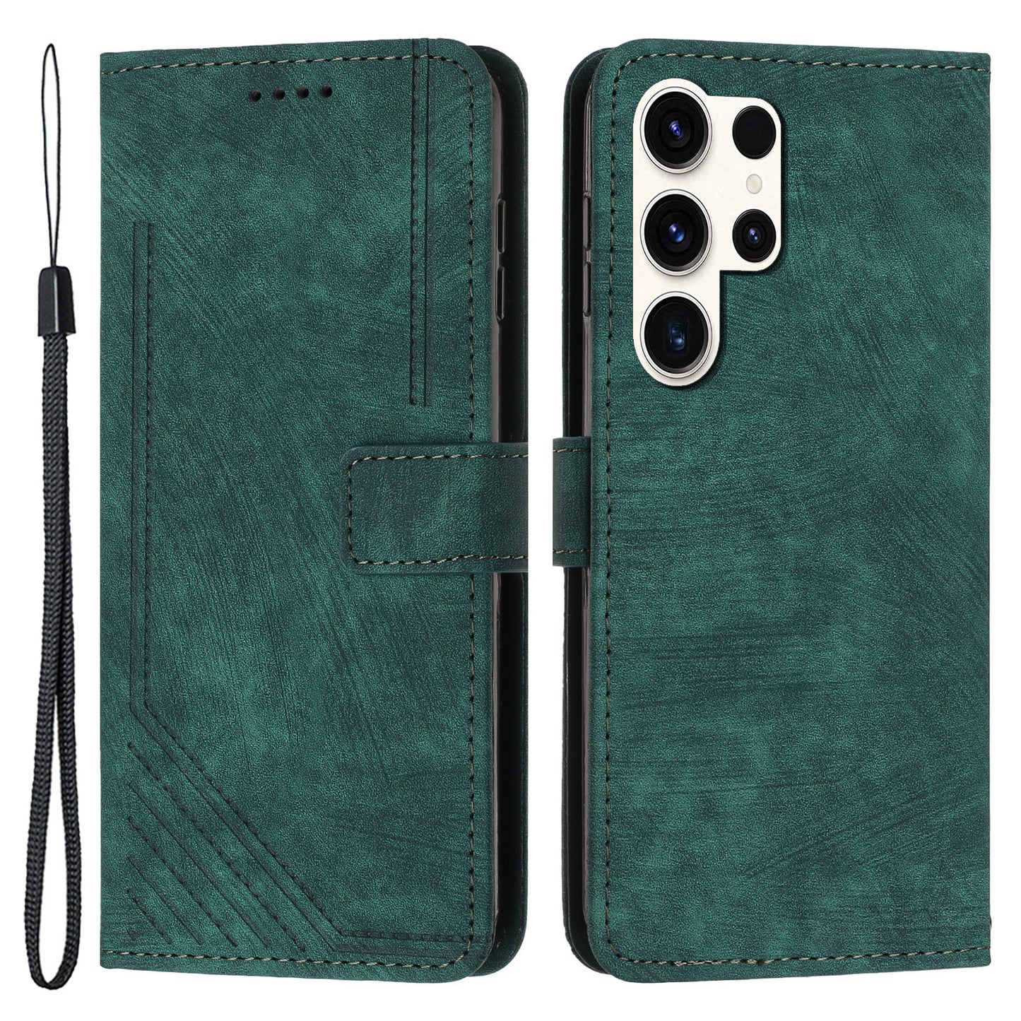 For Samsung Galaxy S23 Ultra Protective Wallet Case Skin-Touch Lines Imprinted PU Leather Phone Cover