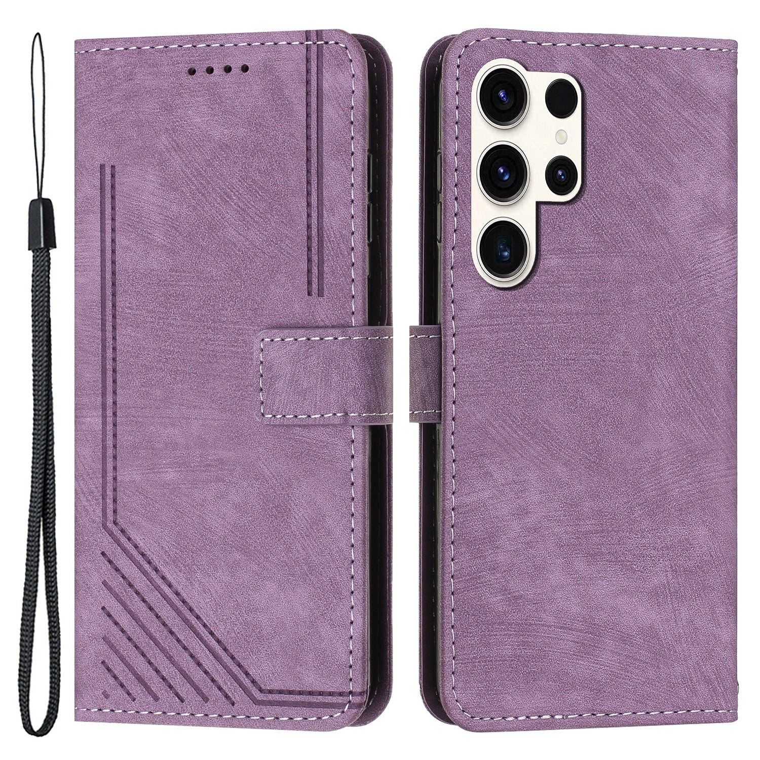 For Samsung Galaxy S23 Ultra Protective Wallet Case Skin-Touch Lines Imprinted PU Leather Phone Cover