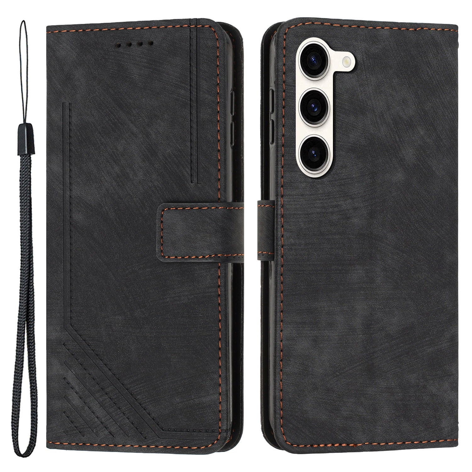 Skin-Touch PU Leather Flip Cover for Samsung Galaxy S23+ Lines Imprinted Stand Phone Case with Wallet