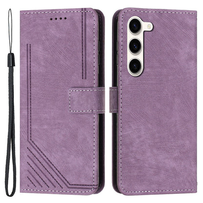 Skin-Touch PU Leather Flip Cover for Samsung Galaxy S23+ Lines Imprinted Stand Phone Case with Wallet