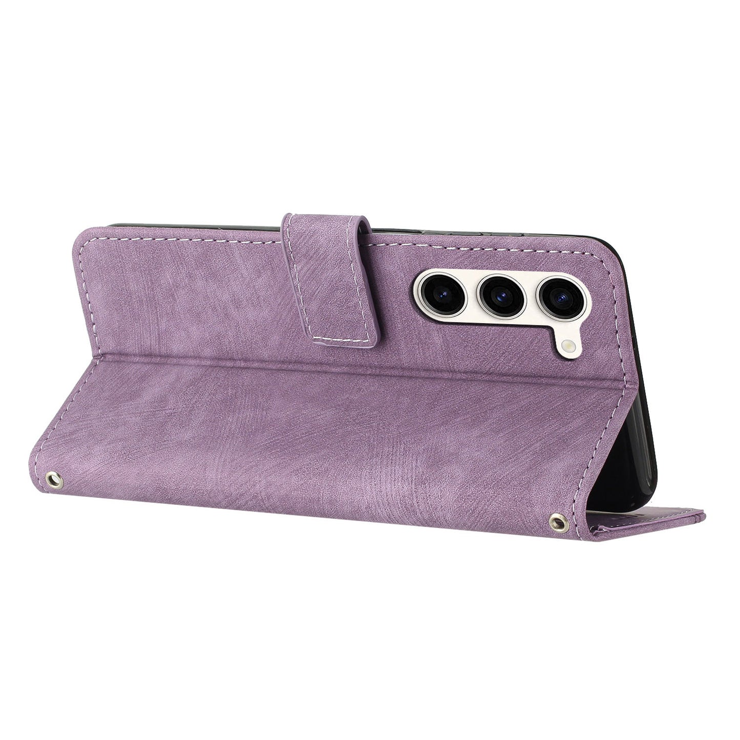 Skin-Touch PU Leather Flip Cover for Samsung Galaxy S23+ Lines Imprinted Stand Phone Case with Wallet