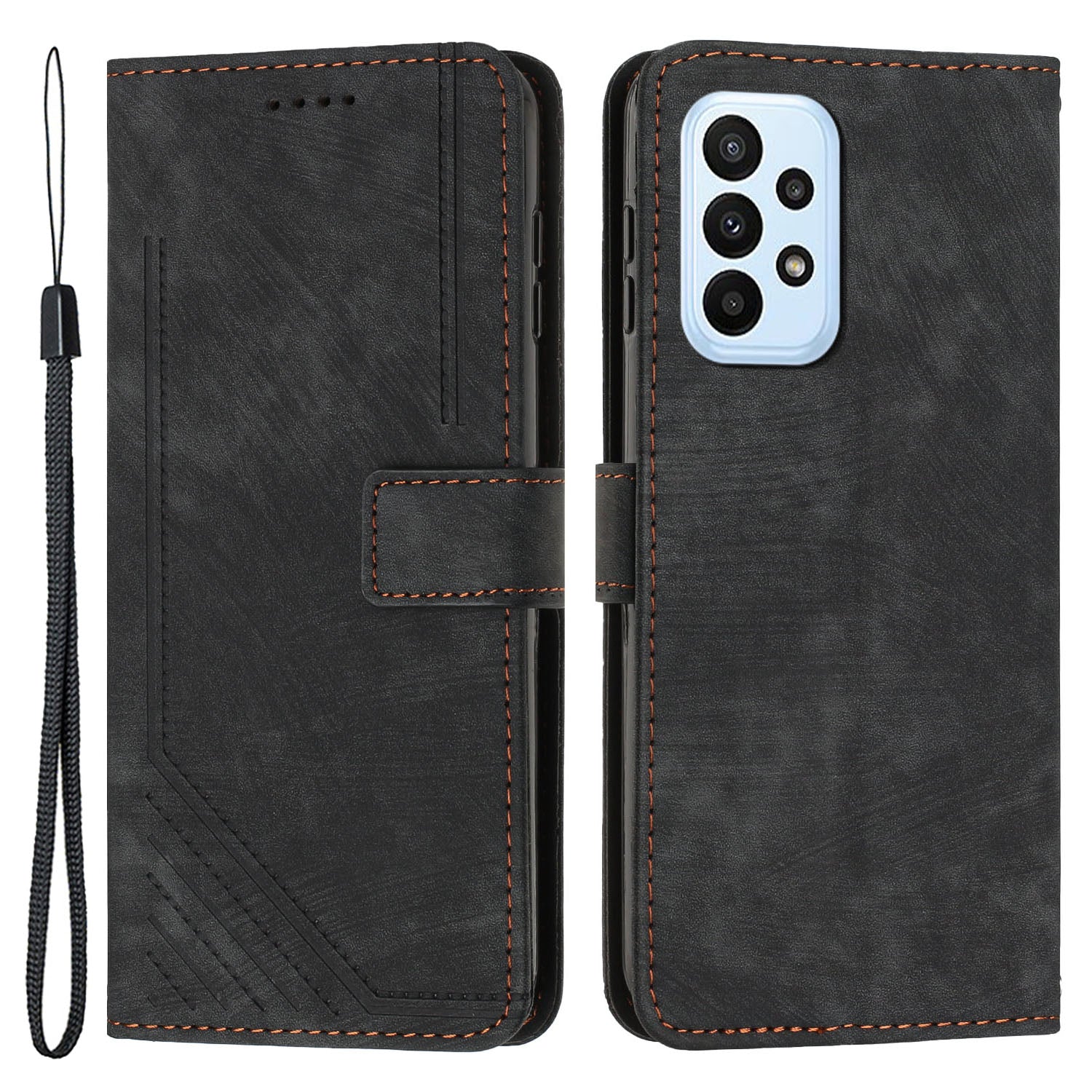 Shockproof Case for Samsung Galaxy A53 5G Skin-Touch Wallet Phone Case Lines Imprinted PU Leather Cover