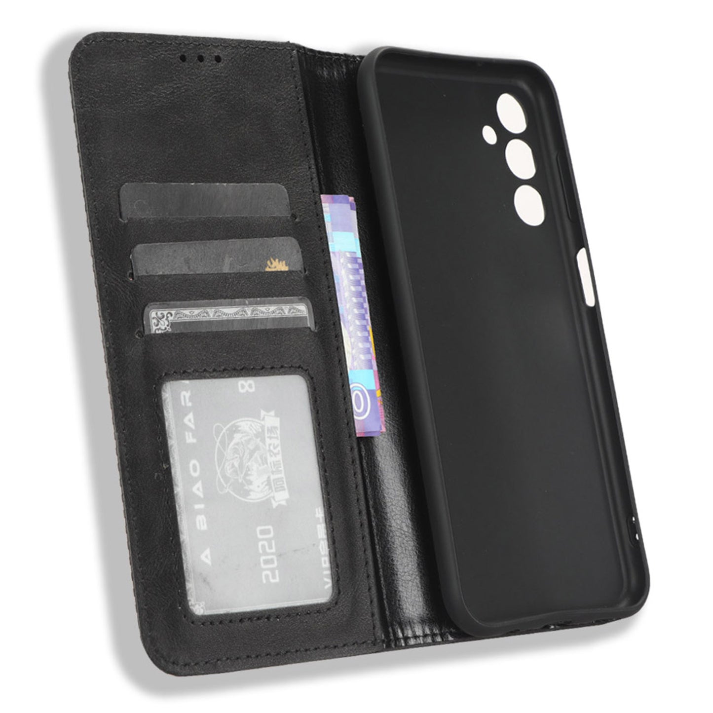 For Samsung Galaxy M14 5G Retro Phone Case PU Leather Phone Stand Wallet Protective Cover