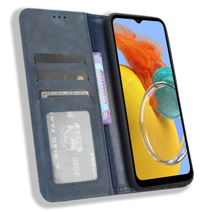 For Samsung Galaxy M14 5G Retro Phone Case PU Leather Phone Stand Wallet Protective Cover