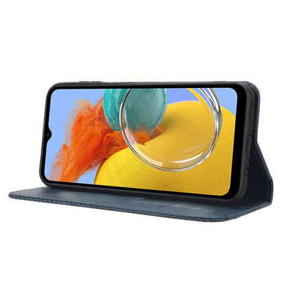For Samsung Galaxy M14 5G Retro Phone Case PU Leather Phone Stand Wallet Protective Cover