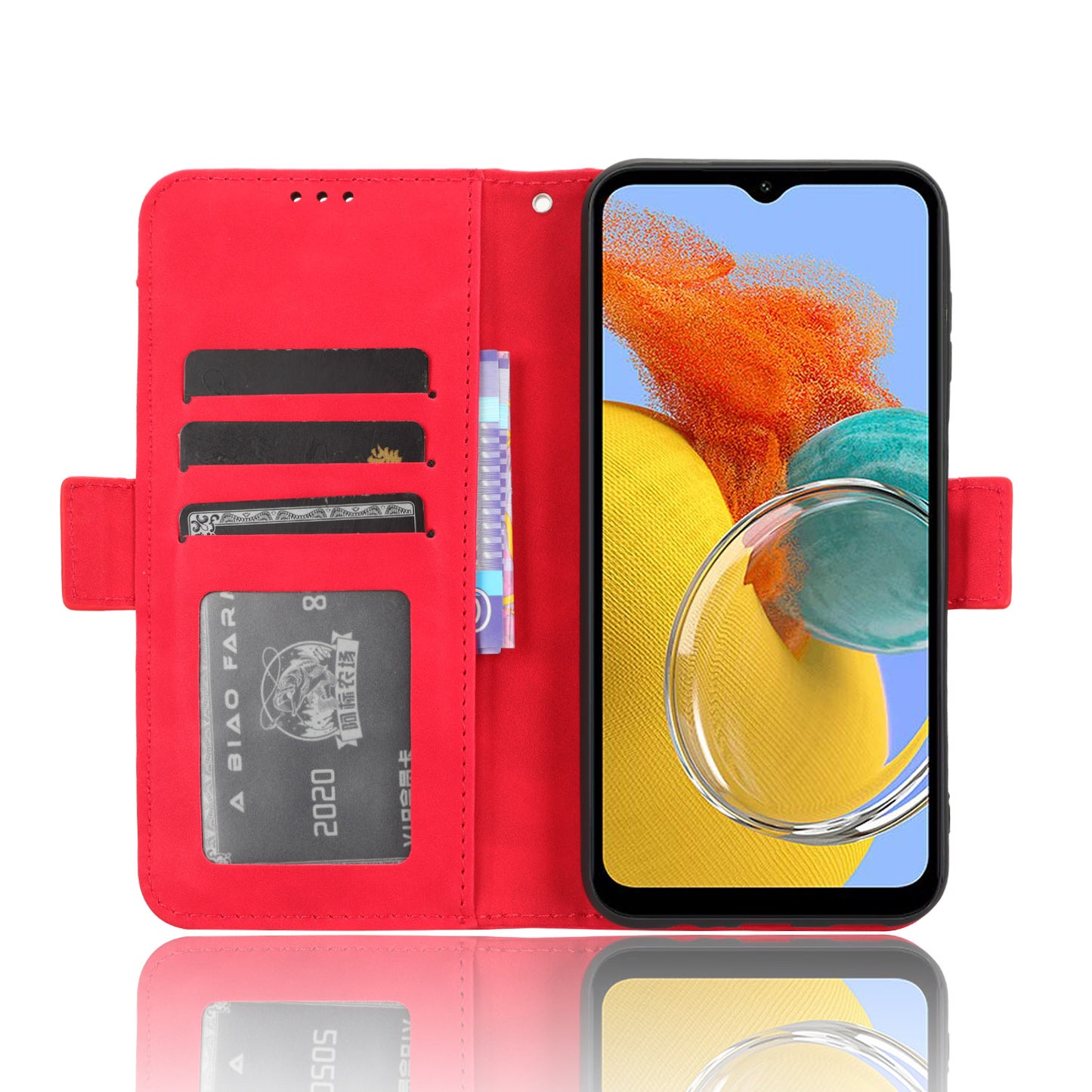 Wallet PU Leather Case for Samsung Galaxy M14 5G , Multiple Card Slots Phone Stand Cover