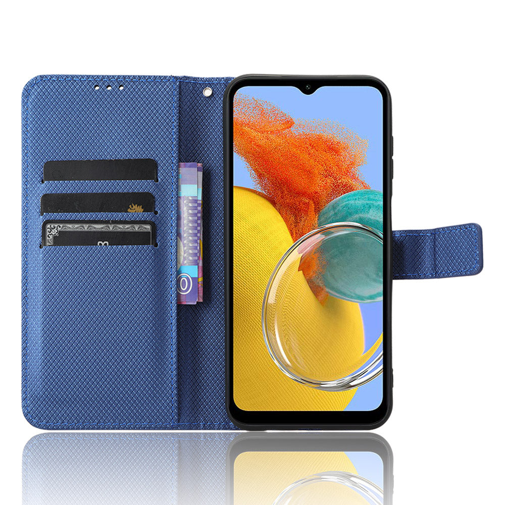 For Samsung Galaxy M14 5G Phone Leather Case Diamond Texture Stand Wallet Cell Phone Cover