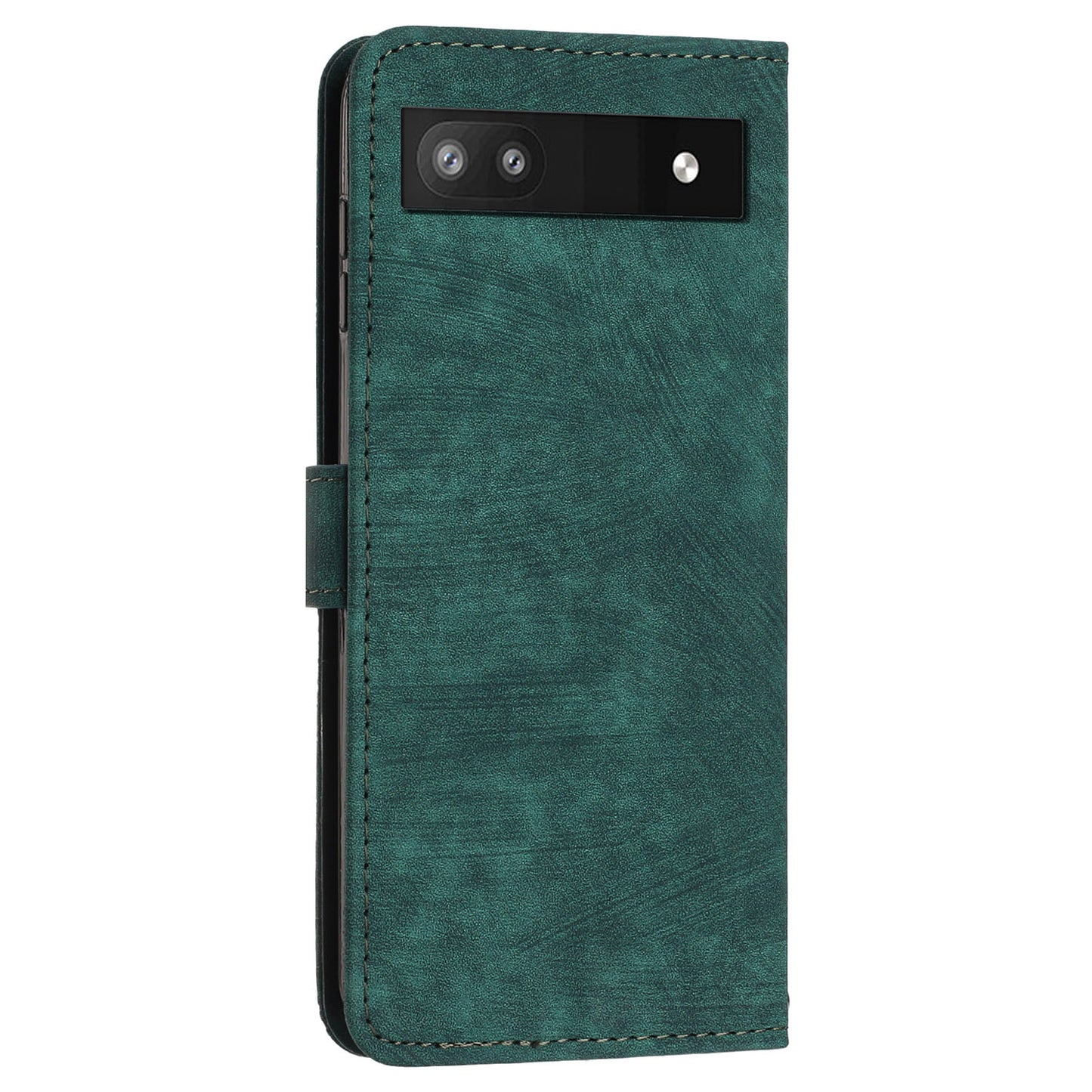 For Google Pixel 7a PU Leather Skin-touch Protective Cover Lines Imprint Wallet Stand Phone Case with 2 Straps