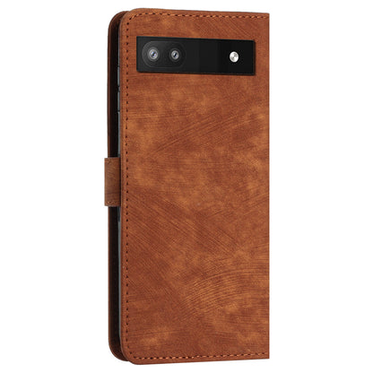For Google Pixel 7a PU Leather Skin-touch Protective Cover Lines Imprint Wallet Stand Phone Case with 2 Straps