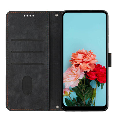 For Google Pixel 7a PU Leather Skin-touch Protective Cover Lines Imprint Wallet Stand Phone Case with 2 Straps