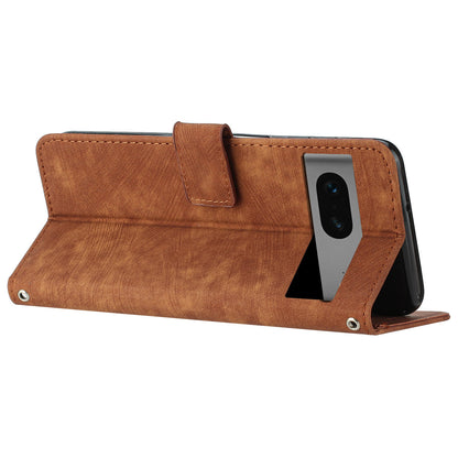 For Google Pixel 7 5G PU Leather Phone Case Lines Imprinted Stand Wallet Cover with 2 Straps