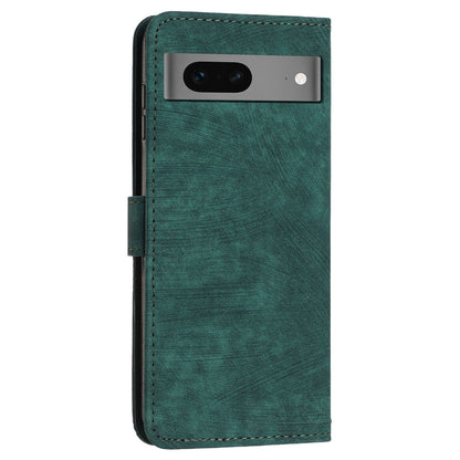 For Google Pixel 7 5G PU Leather Phone Case Lines Imprinted Stand Wallet Cover with 2 Straps