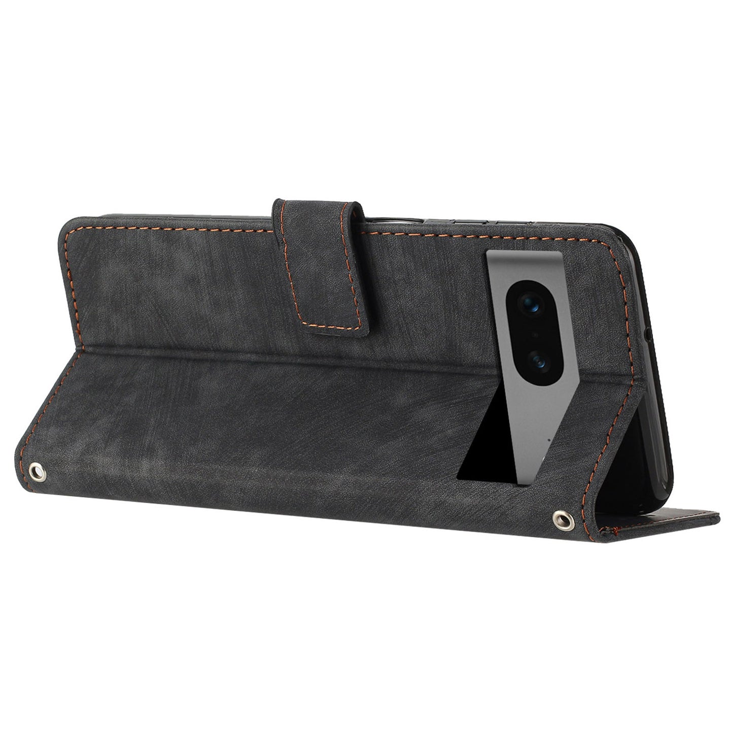 For Google Pixel 7 5G PU Leather Phone Case Lines Imprinted Stand Wallet Cover with 2 Straps