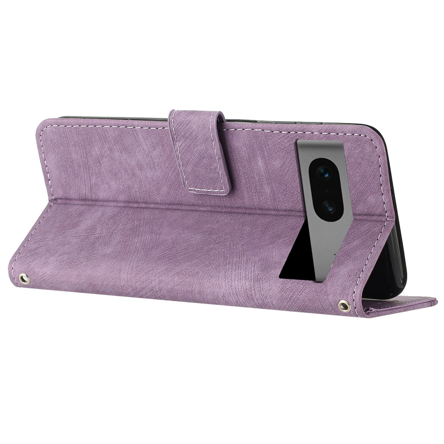 For Google Pixel 7 5G PU Leather Phone Case Lines Imprinted Stand Wallet Cover with 2 Straps