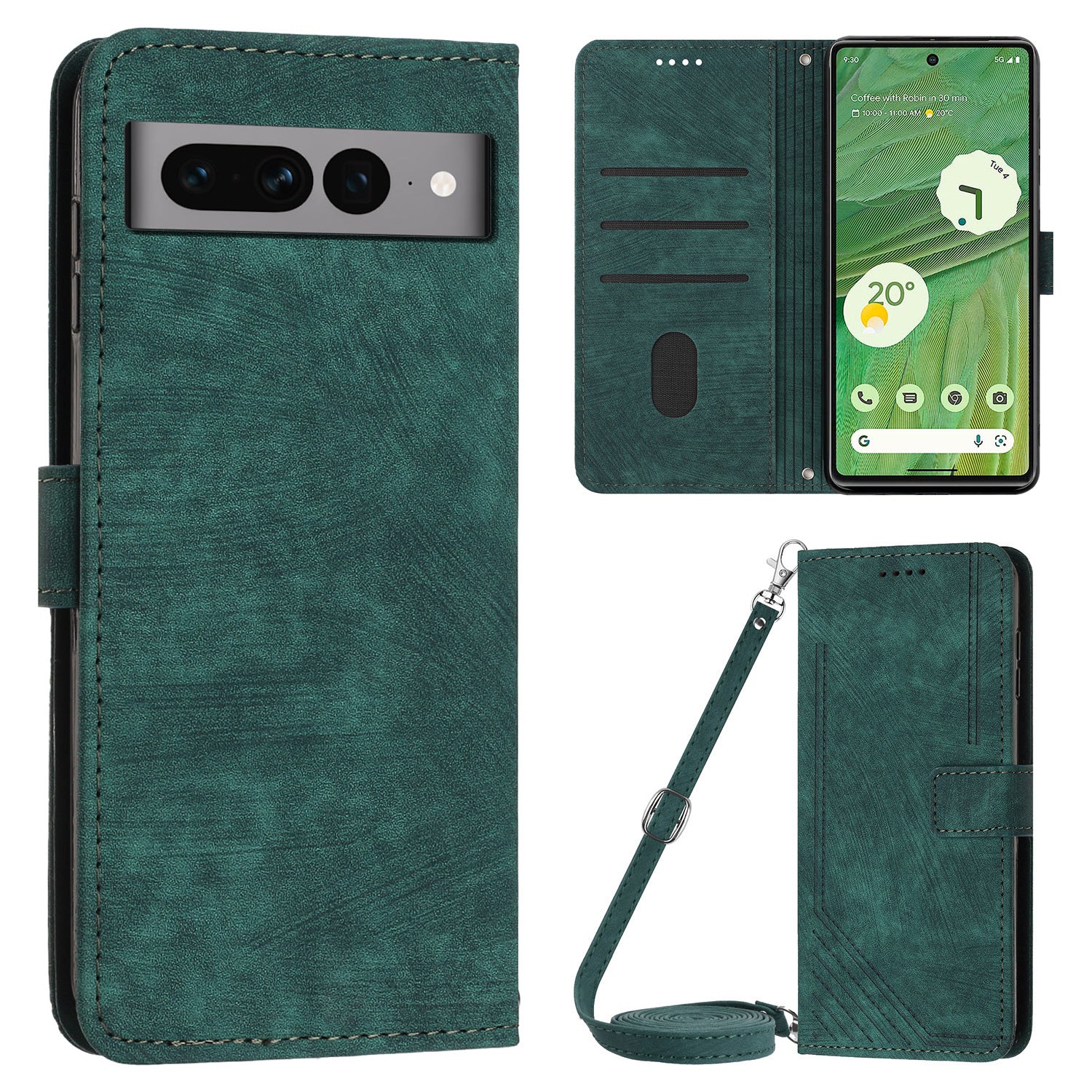 For Google Pixel 7 Pro 5G PU Leather Drop-proof Case Lines Imprint Flip Stand Wallet Phone Cover with 2 Straps