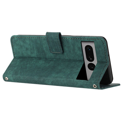 For Google Pixel 7 Pro 5G PU Leather Drop-proof Case Lines Imprint Flip Stand Wallet Phone Cover with 2 Straps