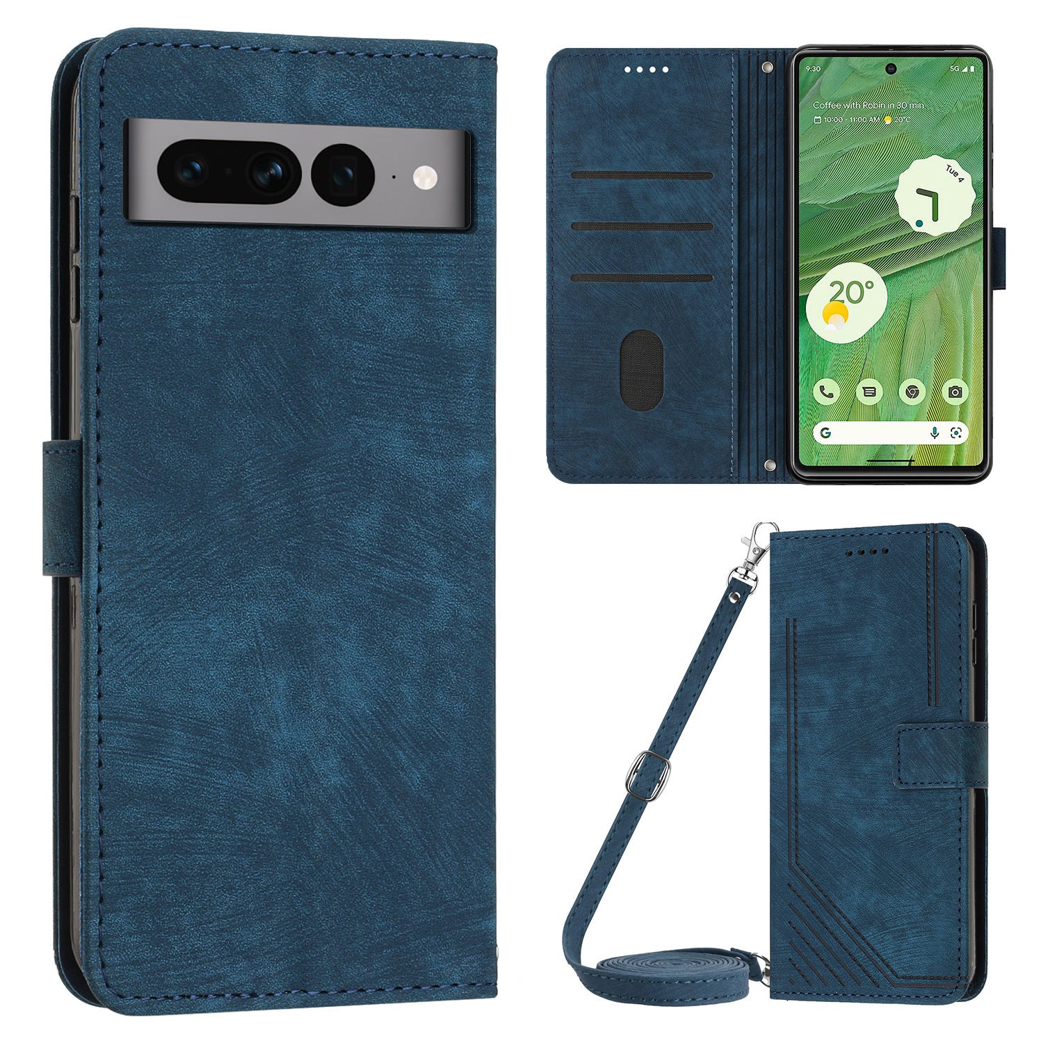 For Google Pixel 7 Pro 5G PU Leather Drop-proof Case Lines Imprint Flip Stand Wallet Phone Cover with 2 Straps