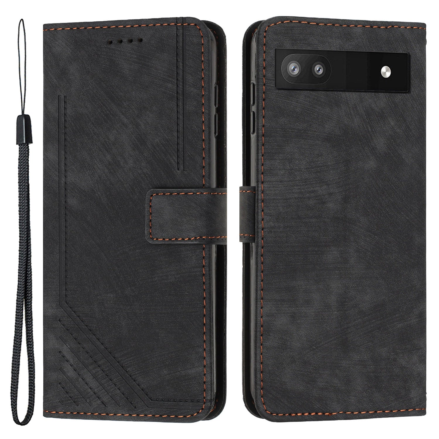 For Google Pixel 7a PU Leather Lines Imprinted Phone Case Wallet Stand Magnetic Flip Cover