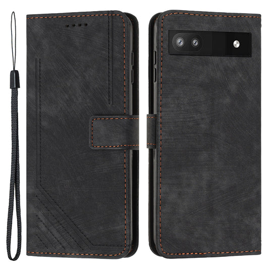 For Google Pixel 7a PU Leather Lines Imprinted Phone Case Wallet Stand Magnetic Flip Cover