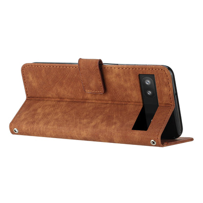 For Google Pixel 7a PU Leather Lines Imprinted Phone Case Wallet Stand Magnetic Flip Cover