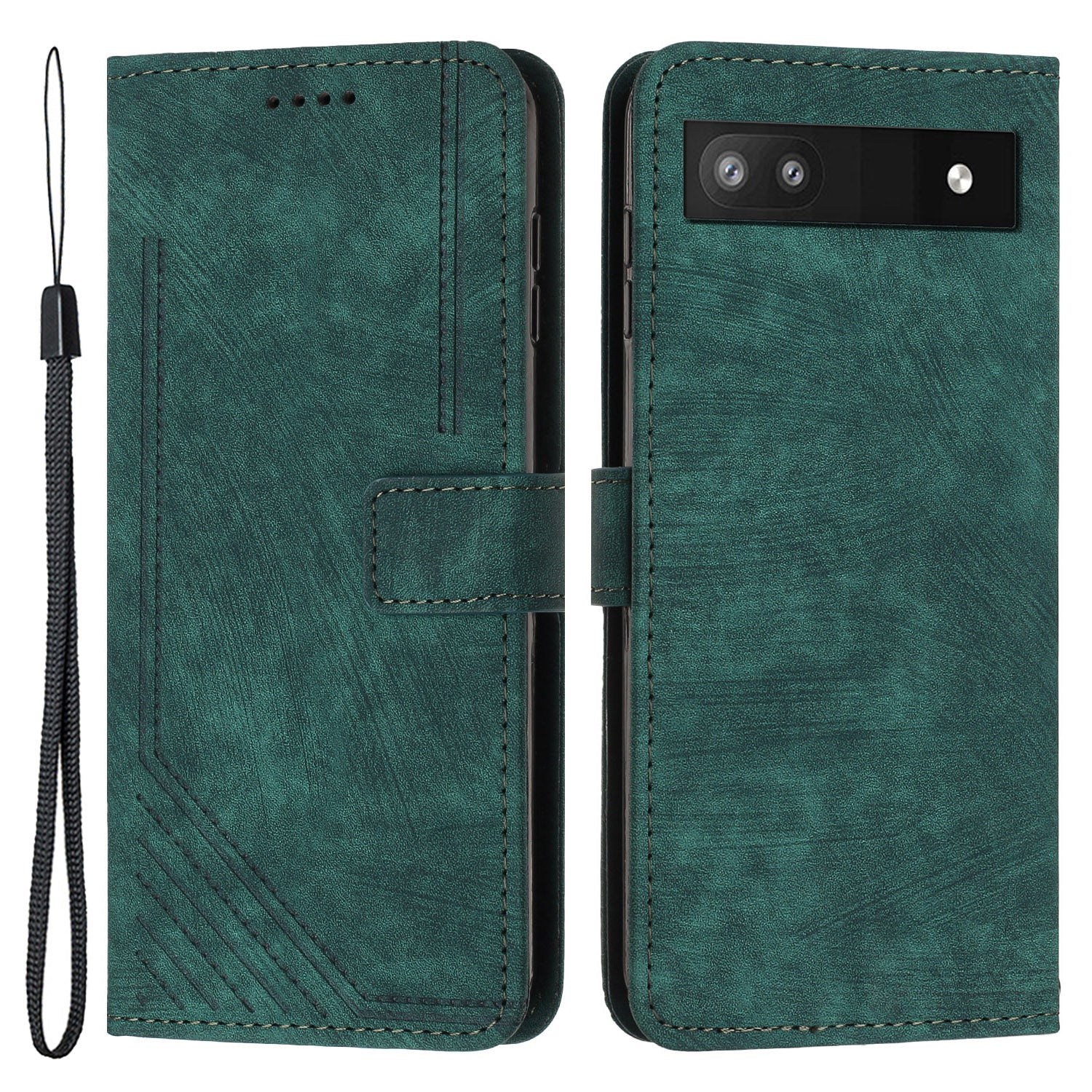 For Google Pixel 7a PU Leather Lines Imprinted Phone Case Wallet Stand Magnetic Flip Cover