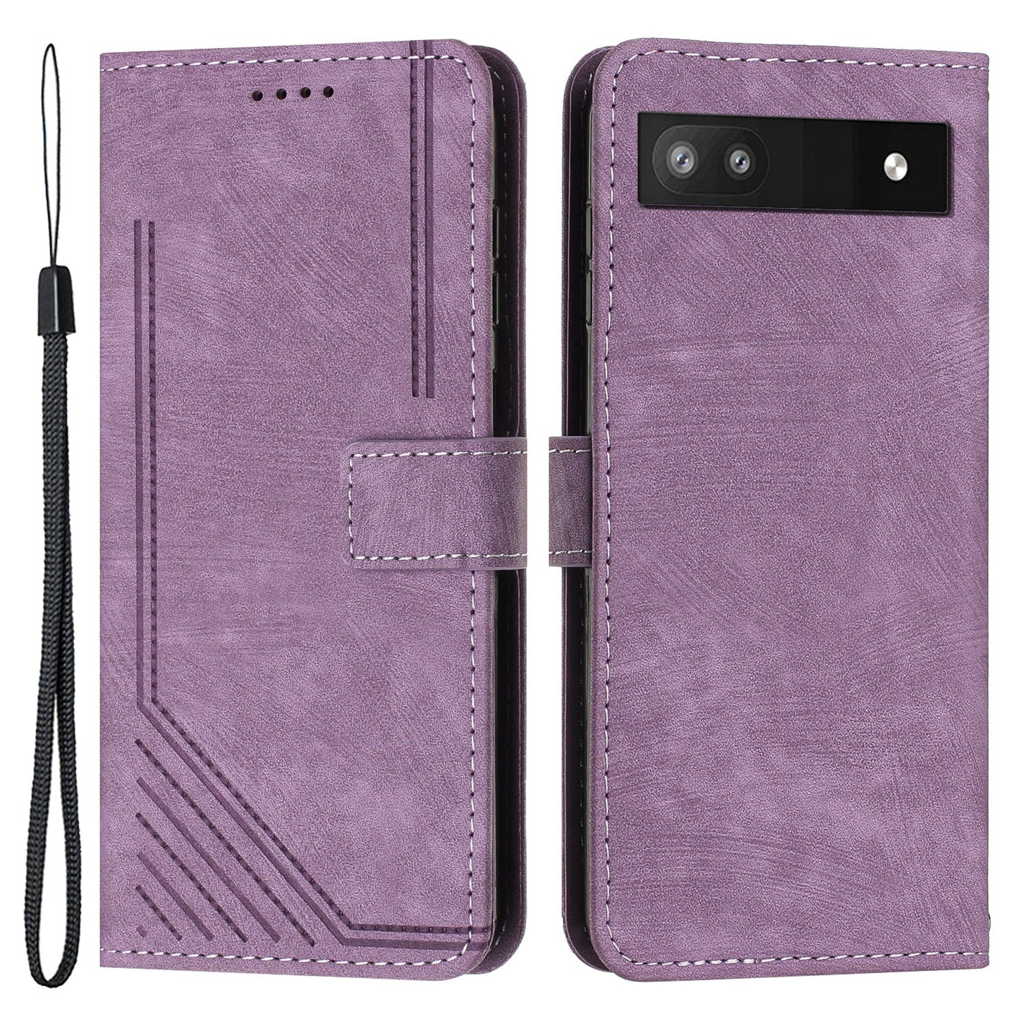 For Google Pixel 7a PU Leather Lines Imprinted Phone Case Wallet Stand Magnetic Flip Cover