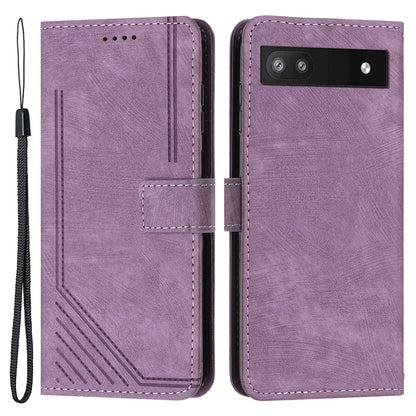 For Google Pixel 7a PU Leather Lines Imprinted Phone Case Wallet Stand Magnetic Flip Cover