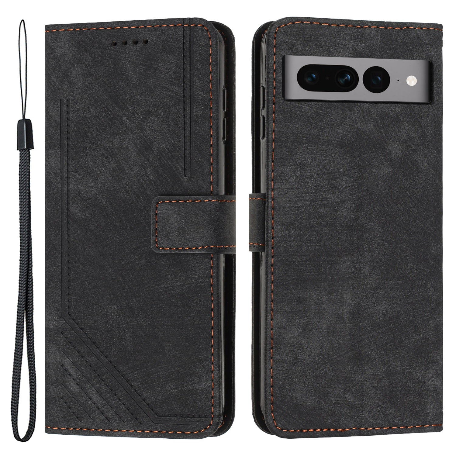 For Google Pixel 7 Pro 5G Skin-touch Phone Case Lines Imprint Leather Wallet Protective Cover with Stand