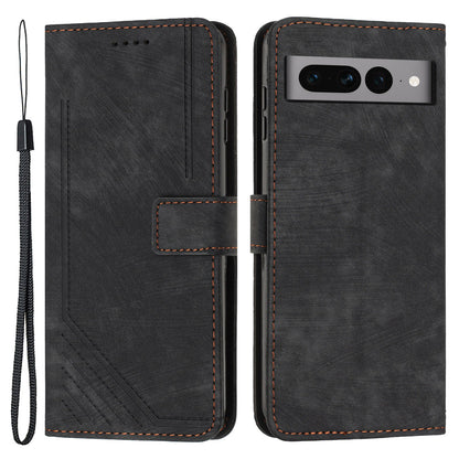 For Google Pixel 7 Pro 5G Skin-touch Phone Case Lines Imprint Leather Wallet Protective Cover with Stand