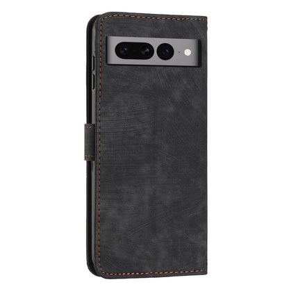 For Google Pixel 7 Pro 5G Skin-touch Phone Case Lines Imprint Leather Wallet Protective Cover with Stand