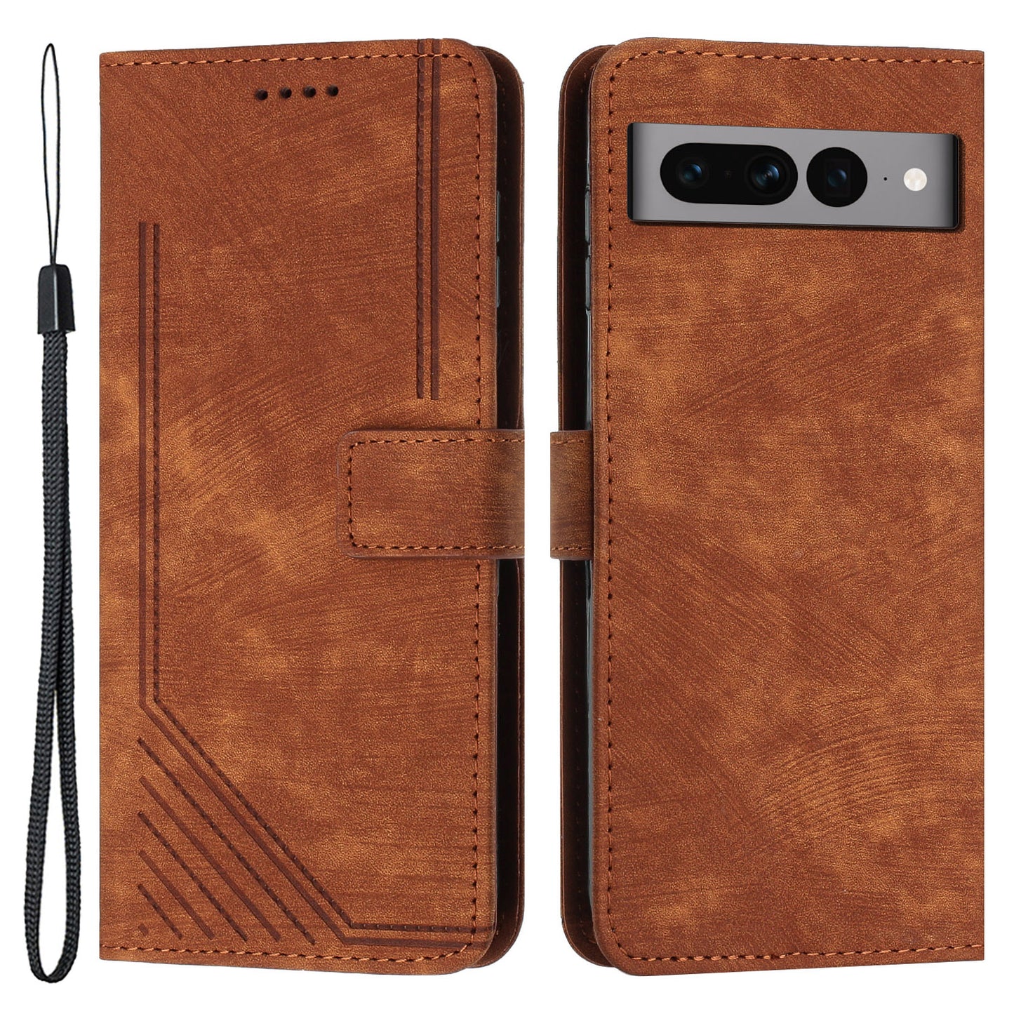For Google Pixel 7 Pro 5G Skin-touch Phone Case Lines Imprint Leather Wallet Protective Cover with Stand