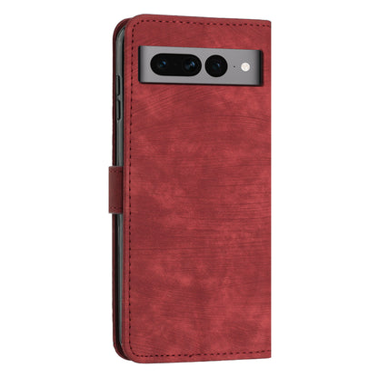 For Google Pixel 7 Pro 5G Skin-touch Phone Case Lines Imprint Leather Wallet Protective Cover with Stand