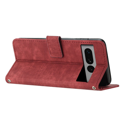 For Google Pixel 7 Pro 5G Skin-touch Phone Case Lines Imprint Leather Wallet Protective Cover with Stand